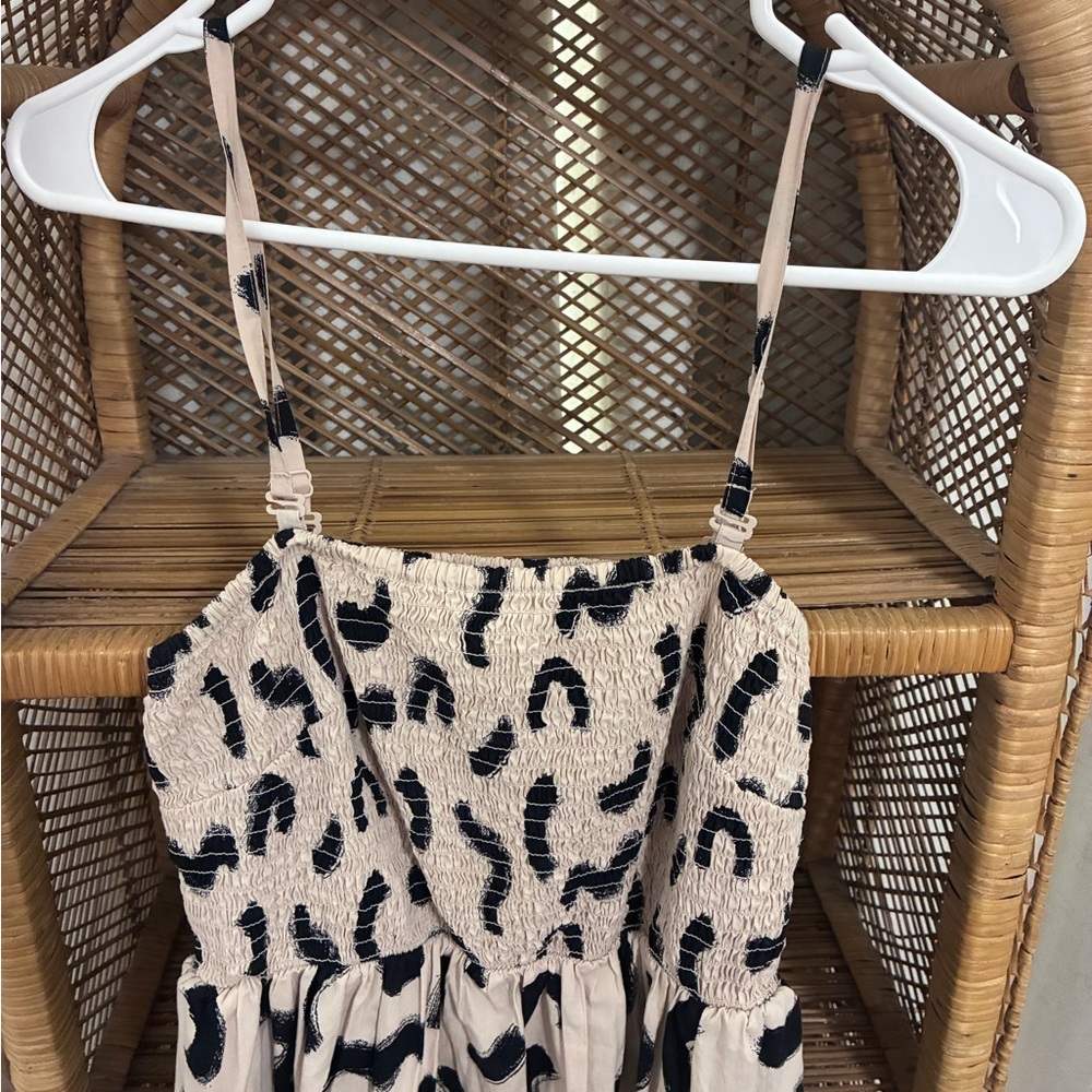 Beige and Black Animal Print Smocked Dress - Picture 2 of 3